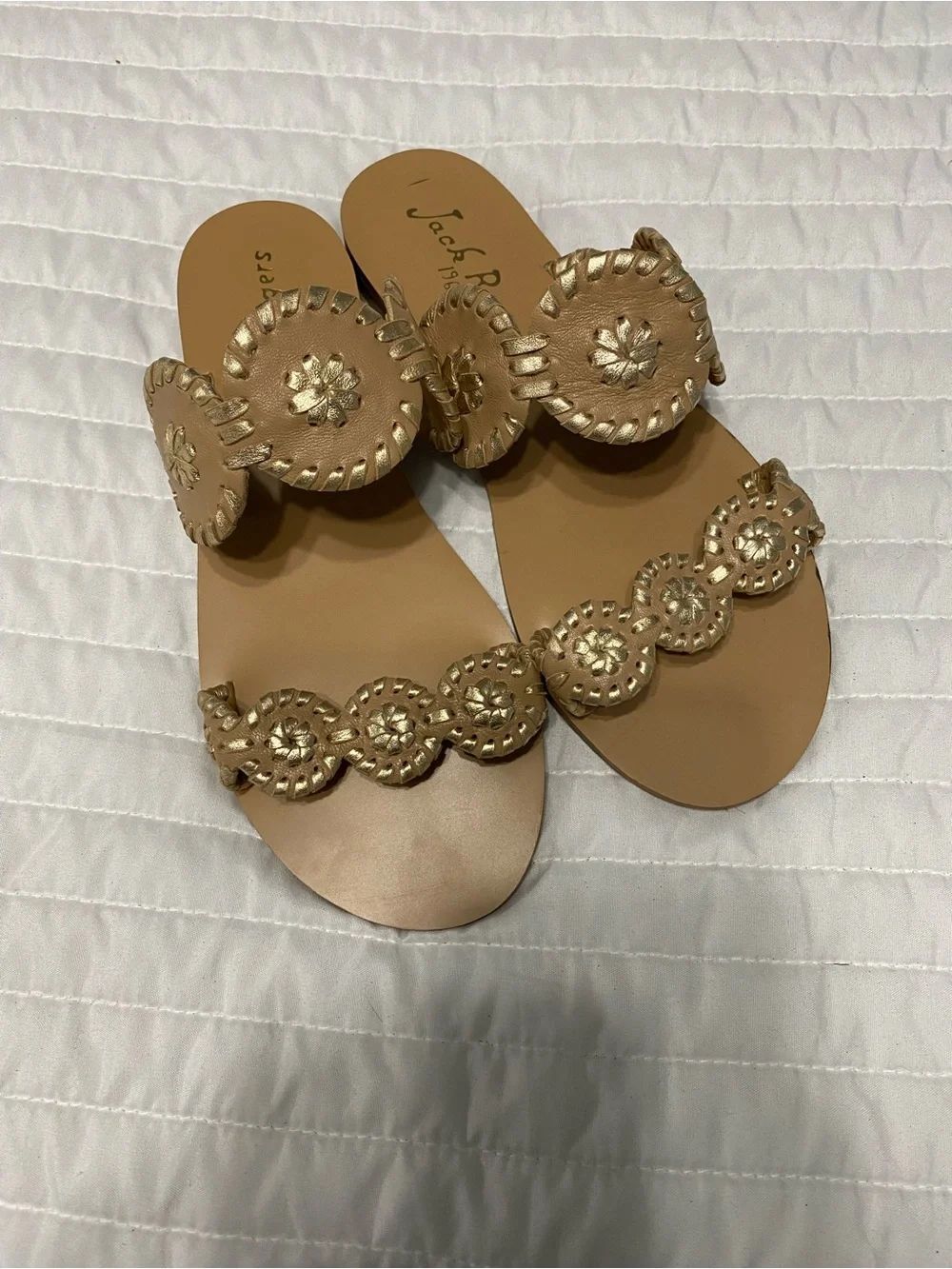 Jack Rogers Tan with Gold Metallic Lauren Sandals Women’s Size 6